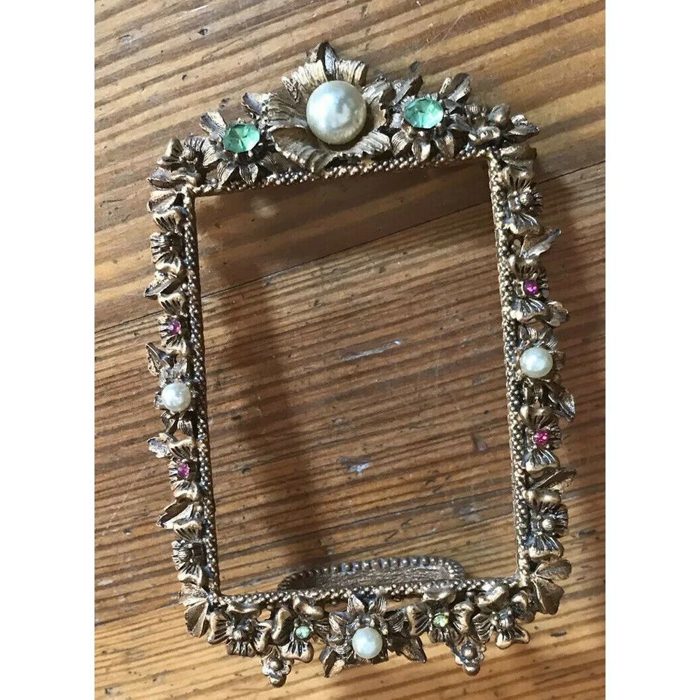 Florenza Rhinestone Pearl Gold Tone Picture Frame
